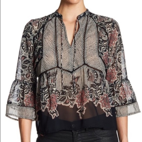 Lucky Brand sheer layering top stripes floral - Picture 1 of 6
